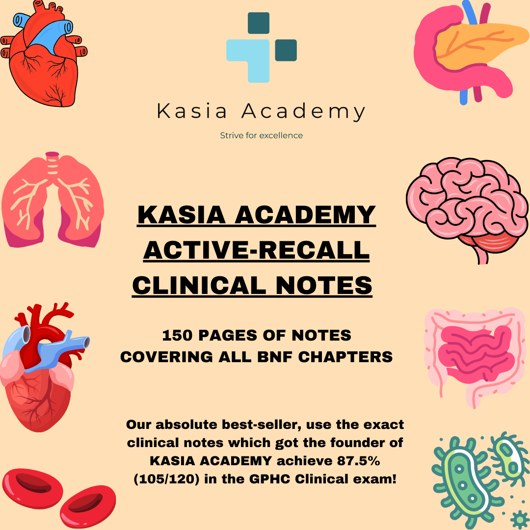 KASIA ACADEMY ACTIVE-RECALL CLINICAL NOTES FOR THE GPHC EXAM | USE THE EXACT SAME CLINICAL NOTES THAT ENABLED THE FOUNDER SCORE 87.5% (105/120) IN THE GPHC CLINICAL EXAM |
